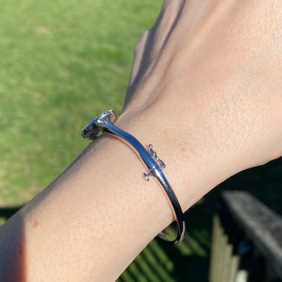 Genuine Diamond Heart bangle Bracelet Sterling Silver with 10k rose gold accent - Picture 7 of 16